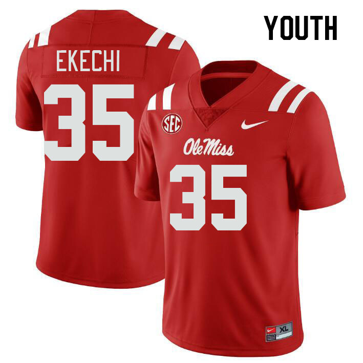 Youth #35 Raphael Ekechi Ole Miss Rebels College Football Jerseys Stitched-Red